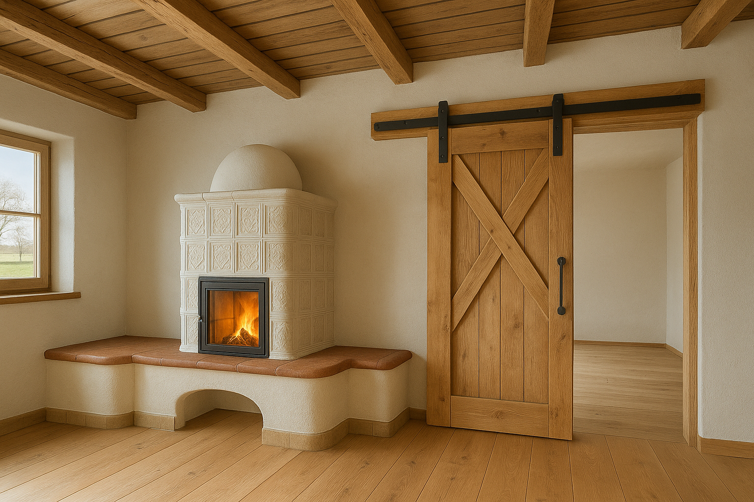 Grundofen auf dem Bergbauernhof | Schiebetür